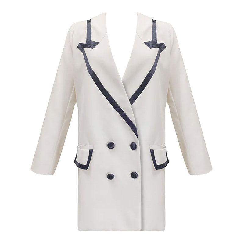 Contrast Peak Lapel Double Breasted Oversized BlazerMini Dress - White