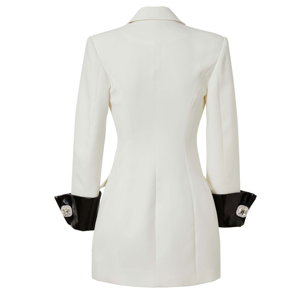 Contrast Peak Lapel Single Breasted Tailored BlazerMini Dress - White