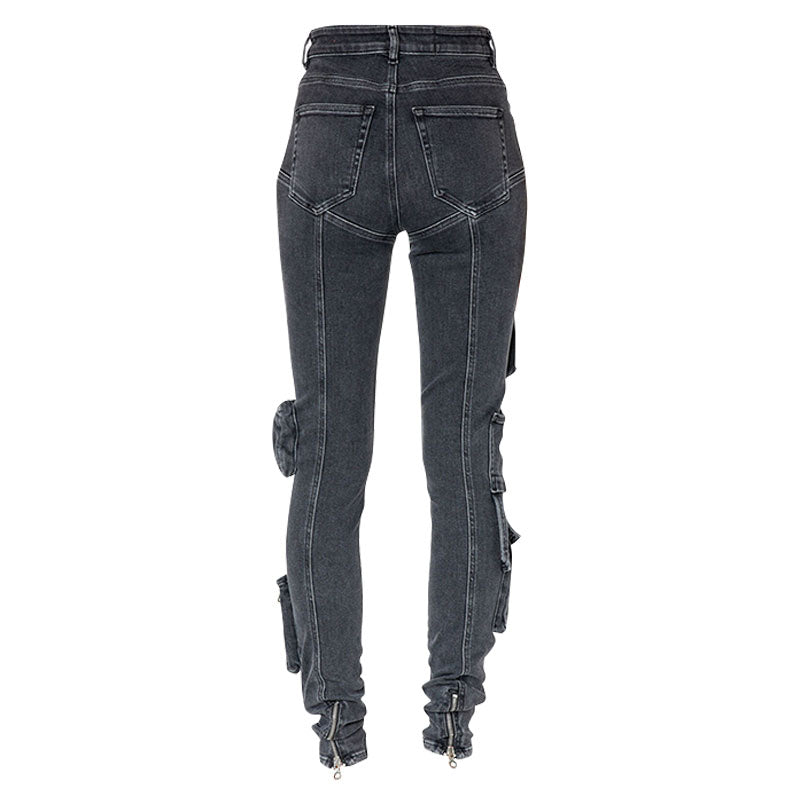 Coole Skinny Cargo-Jeans mit Reißverschlussdetail am Knöchel, hoher Taille und mehreren Taschen