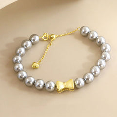 Cute Bow Knot Two Tone Bolo Slider Slider Sterling Crystal Pearl Bracelet