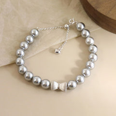 Cute Bow Knot Two Tone Bolo Slider Slider Sterling Crystal Pearl Bracelet