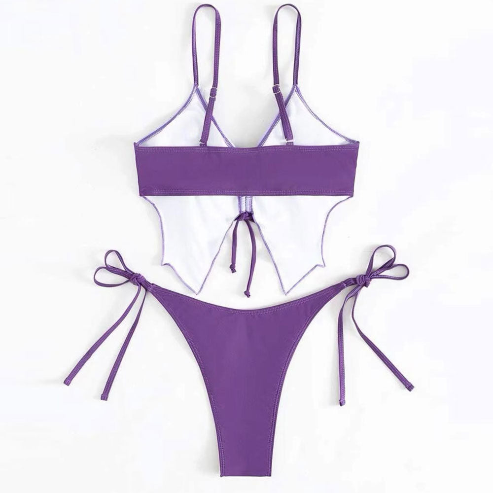 Süßer brasilianischer Bikini-Badeanzug mit Schmetterlings-Schnürung und String-Bralette