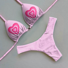 Cute girly heart print bikini set