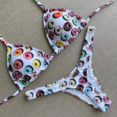 bikini de tiras con estampado de donuts