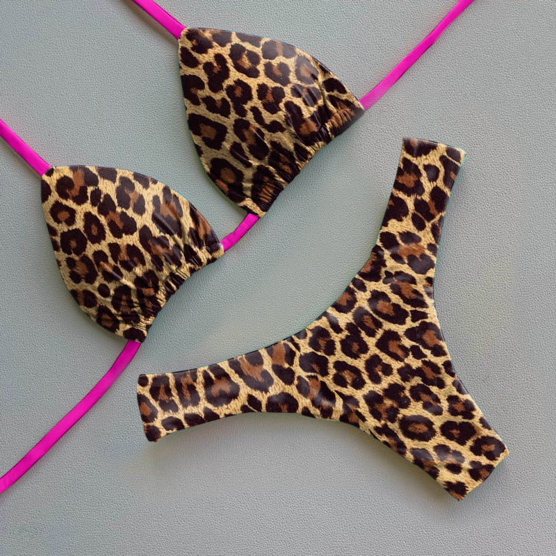 Bikini-Set mit Leopardenmuster und Farbblockdesign