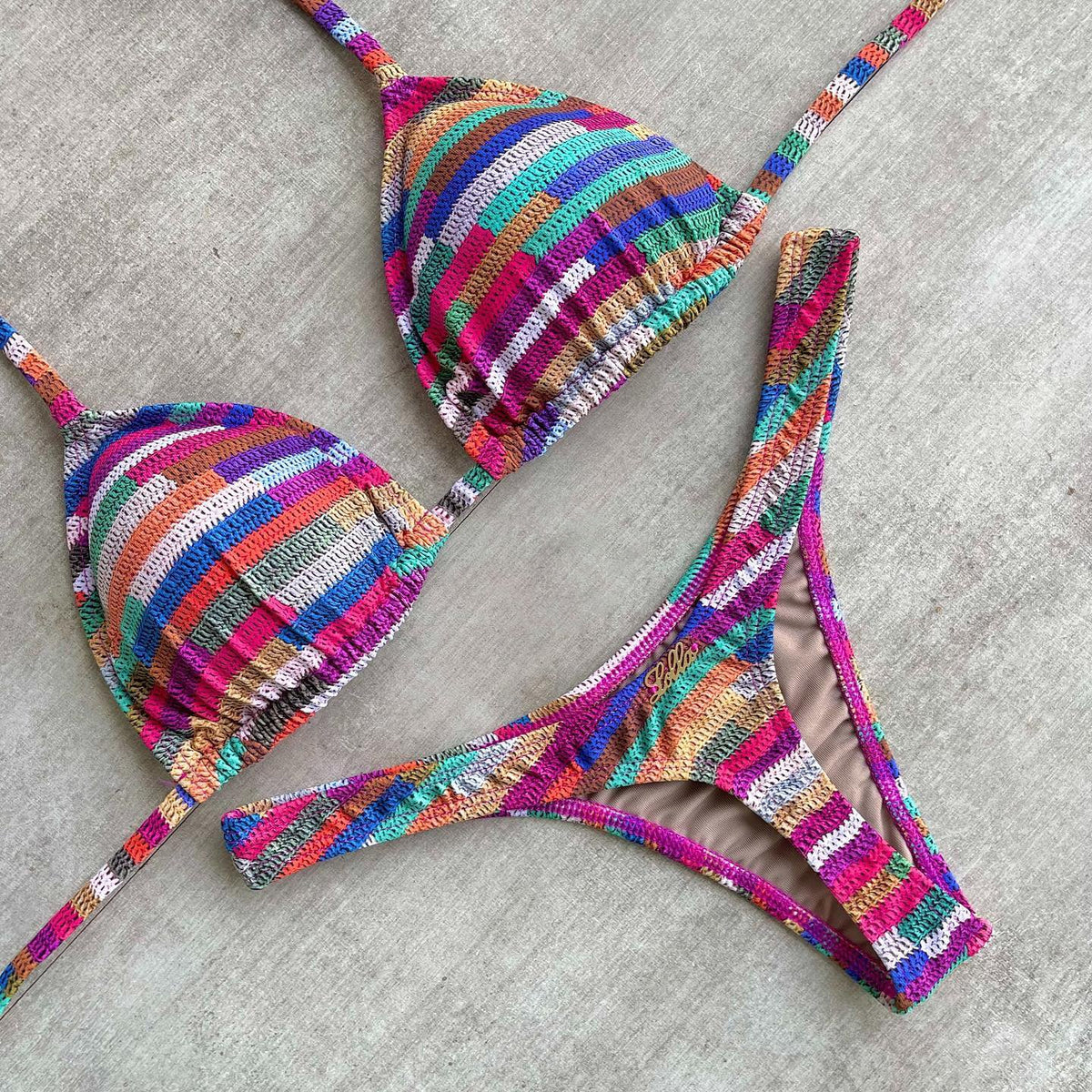 Stylish rainbow striped suspender bikini