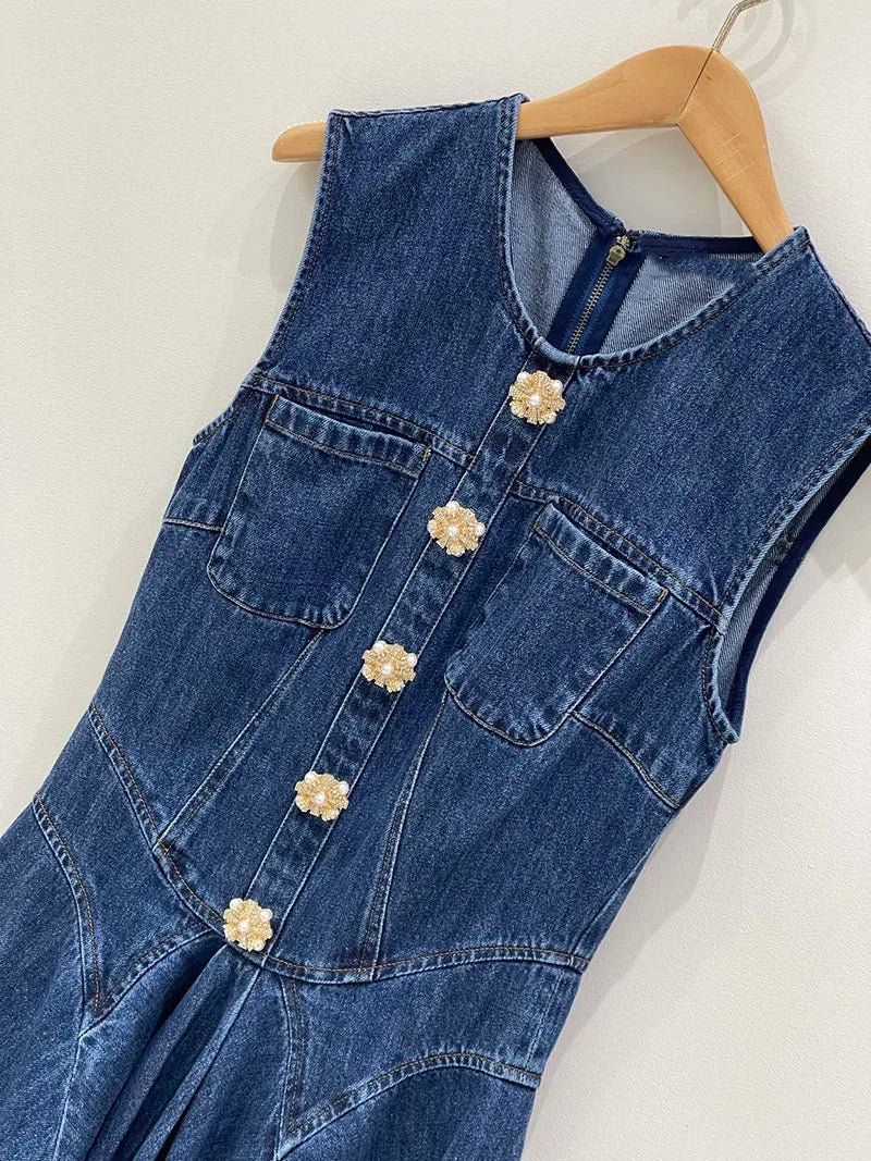 Jeans-Minikleid mit geriffeltem Faltenrock