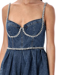 Diamond Denim Mini Dress with Sweetheart Neck & Spaghetti Straps