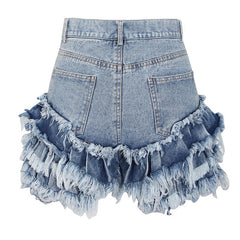 Jeansshorts mit hoher Taille und ausgefranstem Used-Look