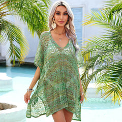 Dreamy Striped Tie Side Oversized Crochet Knit Brazilian Beach Tunic Cover Up