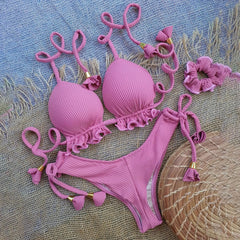 bikini de tirantes de color liso 