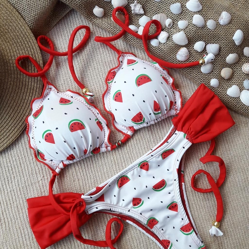 Bikini im Resort-Stil mit Wassermelonen-Print 