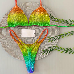 Regenbogen Einfacher Split Bikini