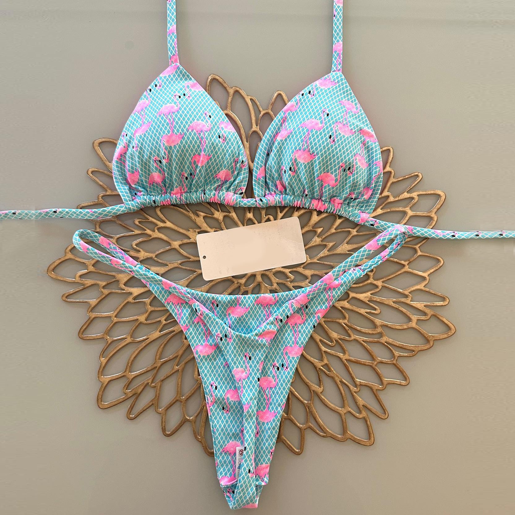 Zweiteiliger Bikini-Badeanzug mit Flamingo-Print 