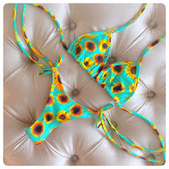 bikini dividido con estampado de girasoles