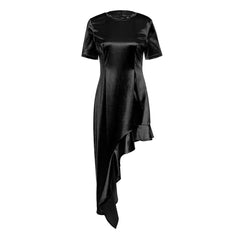 Electric Crew Neck Short Sleeve Asymmetrical Ruffle Hem T Shirt Dress