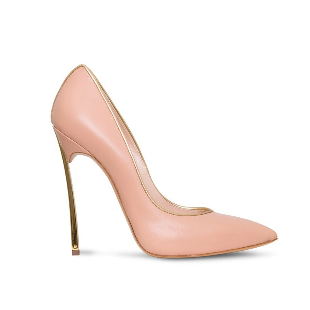 Elegante Stiletto-Pumps aus Kunstleder mit kontrastierendem Besatz und spitzer Zehenpartie - Aprikose