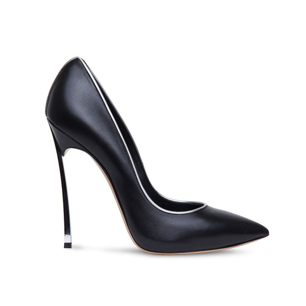 Elegante Stiletto-Pumps aus Kunstleder mit kontrastierender Ziernaht und spitzer Zehenpartie - Schwarz