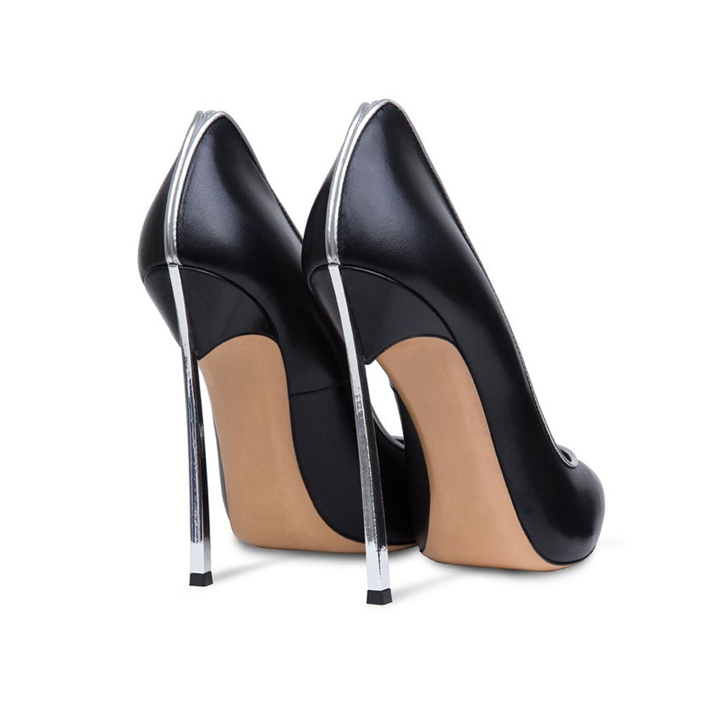 Elegante Stiletto-Pumps aus Kunstleder mit kontrastierender Ziernaht und spitzer Zehenpartie - Schwarz