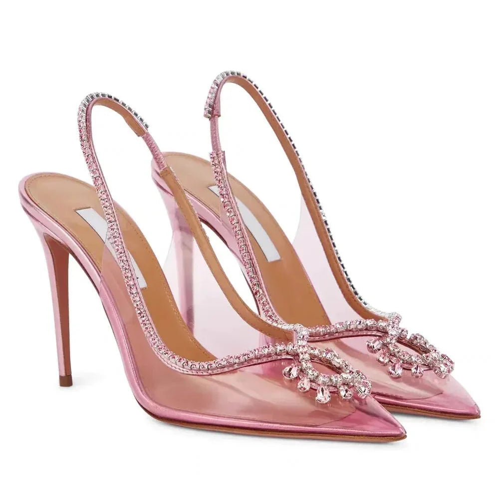 Eltheattlco Rhinestone Stiletto Transparent High Heels - Summer Elegance