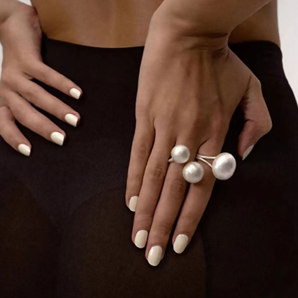 END TO END Mismatched Brush Satin Puffed Double Sphere Cuff Ring