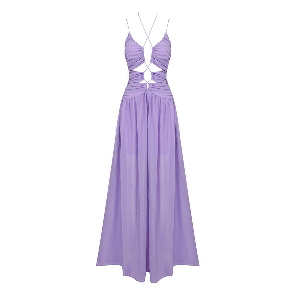 Ätherisches Neckholder-Maxi-Abendkleid mit gerafftem Ausschnitt, Cut-out, Chiffon, ärmellos