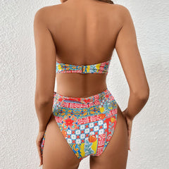 Brasilianischer Monokini-Badeanzug mit hohem Ausschnitt und ethnischem Print und Neckholder