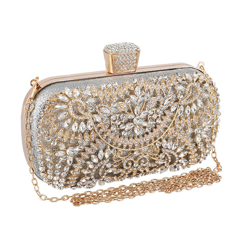 Auffällige, mit Strasssteinen verzierte, rechteckige Abend-Clutch - Silber