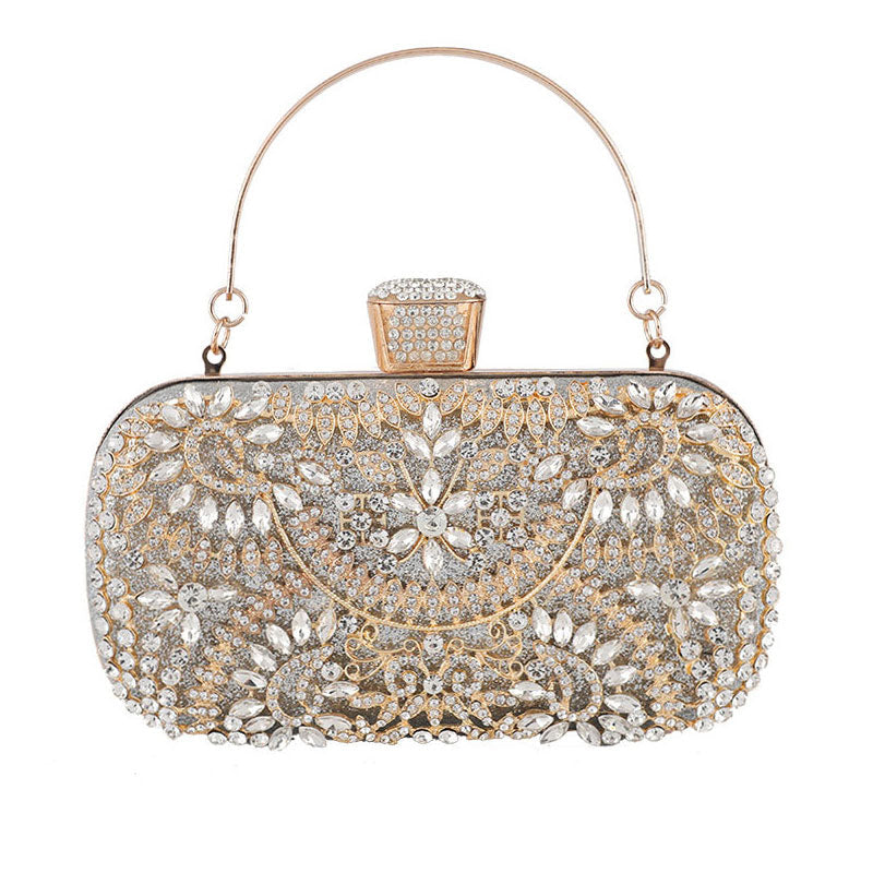 Auffällige, mit Strasssteinen verzierte, rechteckige Abend-Clutch - Silber
