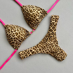 Bikini-Set mit Leopardenmuster und Kontrast