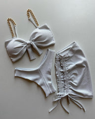 Conjunto de bikini de tres piezas con cadena de personalidad dividida