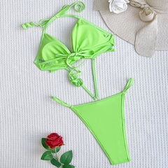 Fabulous Cut Out Tie Front Halter Brazilian One Piece Swimsuit