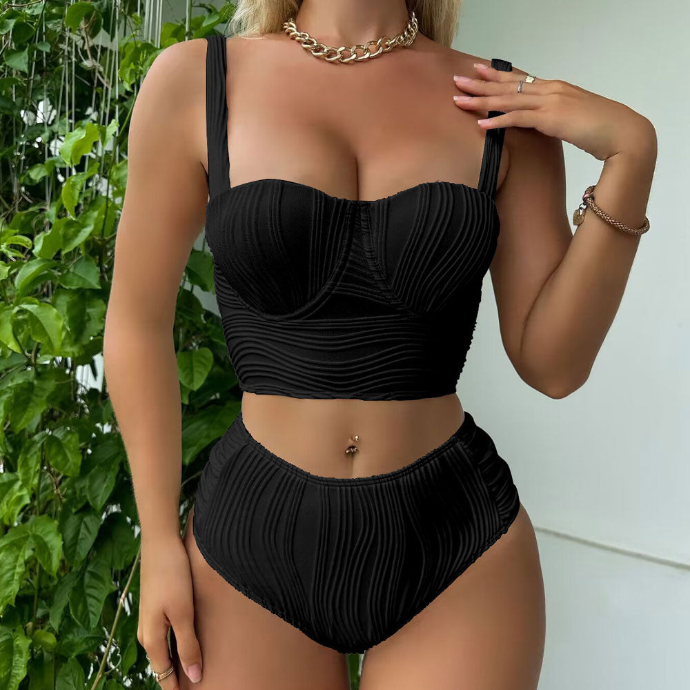 Faszinierender hoch geschnittener brasilianischer zweiteiliger Bikini-Badeanzug mit hoher Taille und Bügel