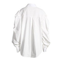 Feminine Folded Collar Balloon Sleeve Button Down Blouse