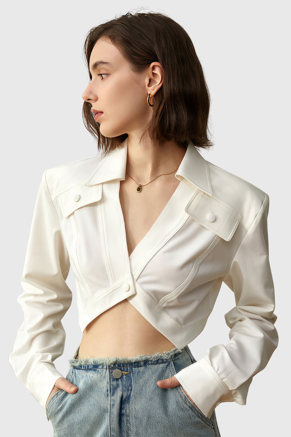 Unregelmäßiges Cropped-Shirt - Weiß