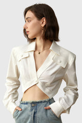 Unregelmäßiges Cropped-Shirt - Weiß