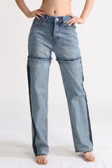 High Waist Jeans mit Ziernähten - Blau