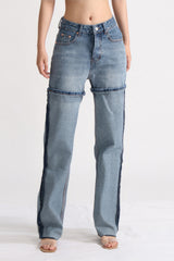 High Waist Jeans mit Ziernähten - Blau