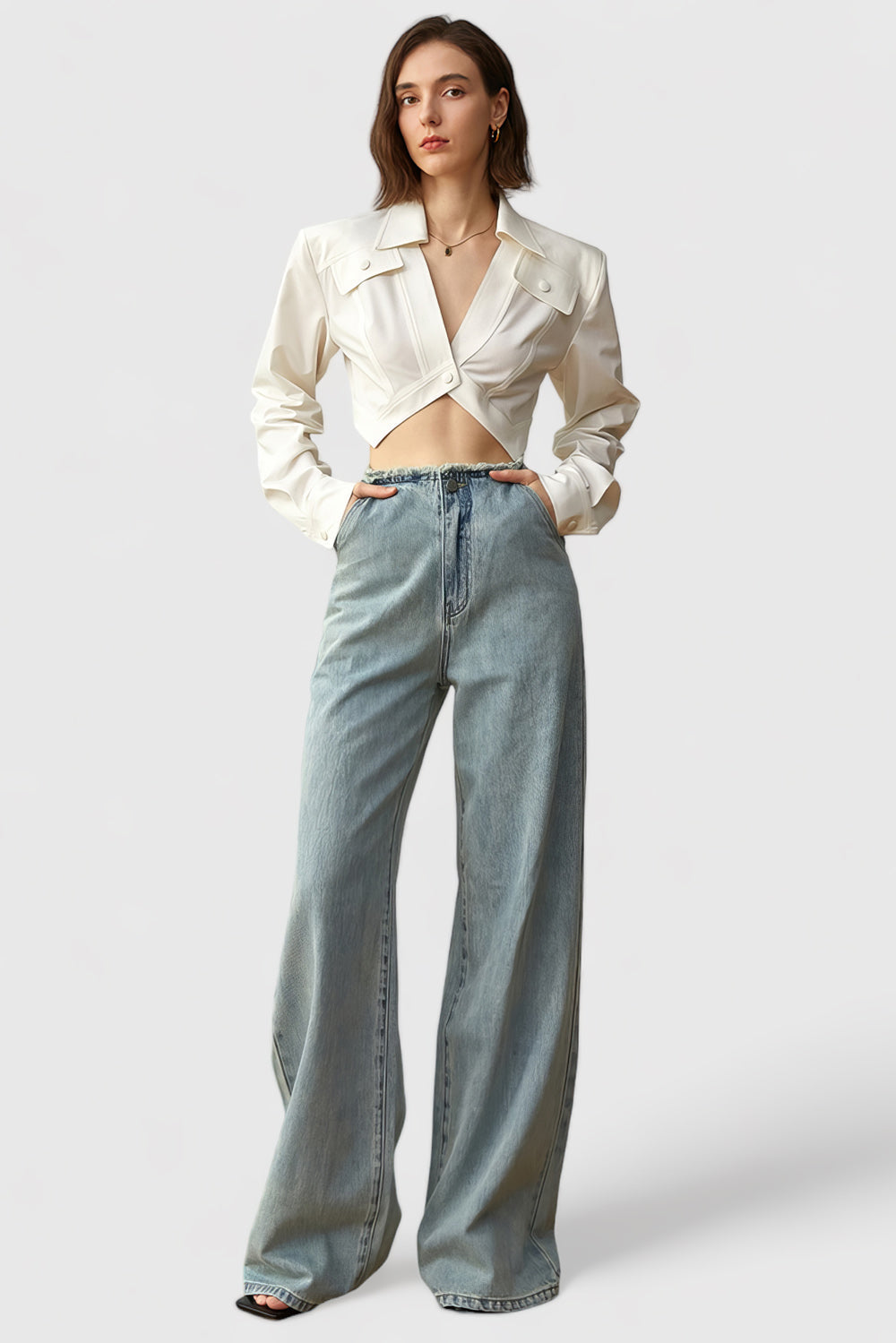 Unregelmäßiges Cropped-Shirt - Weiß