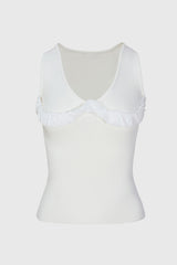 Ribbed Top with V Neckline - White