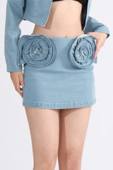 Mini Skirt with Flowers - Blue