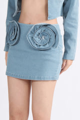 Mini Skirt with Flowers - Blue