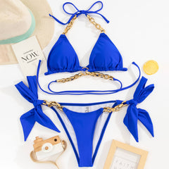 Flirty Chain Tie Strap Cheeky Wrap Triangle Brazilian Two Piece Bikini Swimsuit