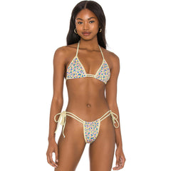 Brasilianischer zweiteiliger Bikini-Badeanzug mit Blumenmuster und doppelten Riemchen