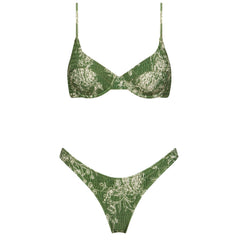 Zweiteiliger brasilianischer Bikini-Badeanzug mit Blumenmuster, hohem Ausschnitt, gerafftem Bügel