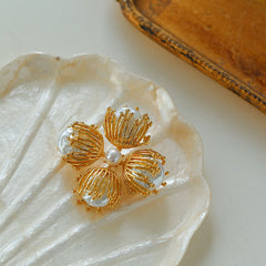 FOR YOU IN FULL BLOSSOM 18K Gold Plated Pearl Flower Bud Brooch