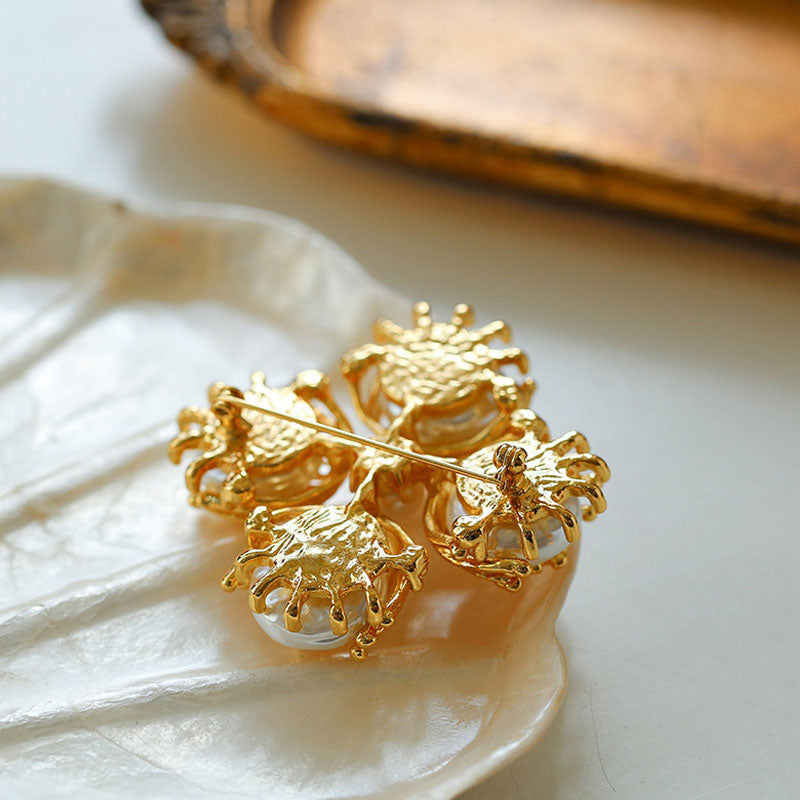 FOR YOU IN FULL BLOSSOM 18K Gold Plated Pearl Flower Bud Brooch