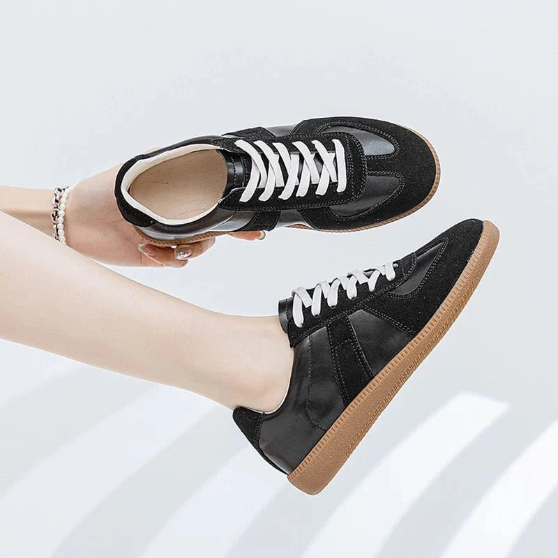 Lässige silberne Sneakers aus echtem Leder für Damen – flache Schnürschuhe