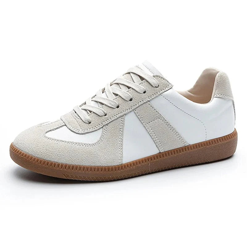 Genuine Leather Women's Casual Silver Sneakers - Lace-Up Athletic Flats