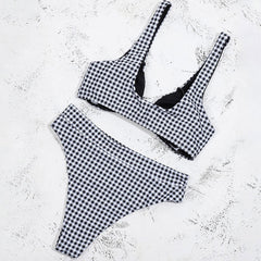 Gingham High Waist High Cut Knotted Brazilian Two Piece Bikini Swimsuit